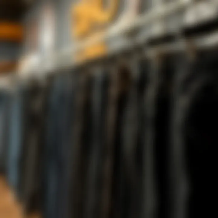 Variety of black jeans styles displayed on hangers