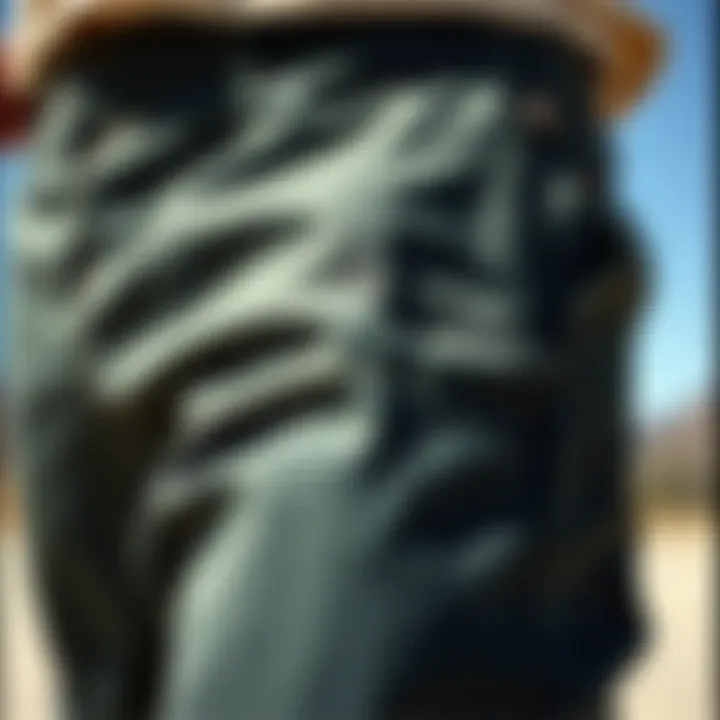 Close-up of fabric and stitching of skate pants emphasizing durability