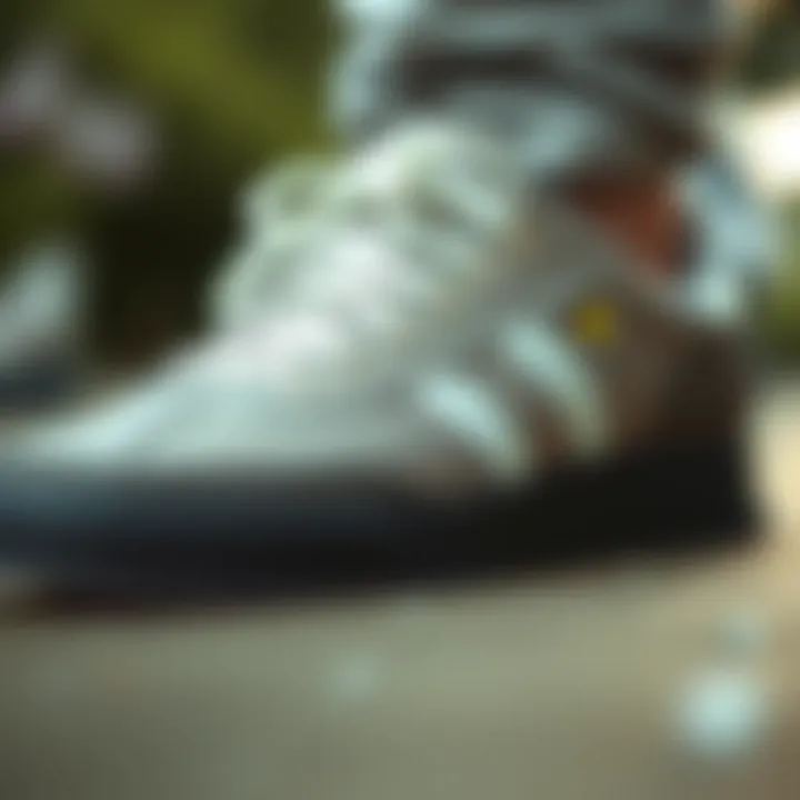 Close-up of the unique design elements of Adidas slip-on shoes