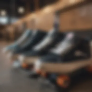 Display of various skate shoes from popular brands under $80.