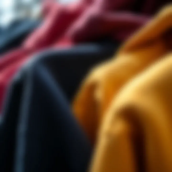 Close-Up of Hoodie Fabrics A close-up view of fabric quality in various hoodies