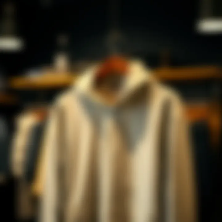 Stylish Hoodie in Boutique A stylish hoodie displayed on a hanger in a boutique setting