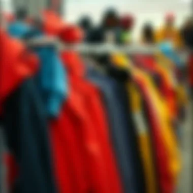 Thrift Store Hoodies Display A vibrant array of hoodies neatly arranged on a thrift store rack