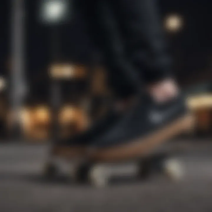 All black Nike slip-ons on a skateboard, highlighting their performance capabilities