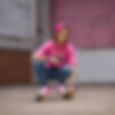 Stylish skater wearing the hot pink Vans shirt with trendy accessories