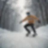 A skateboarder wearing Arctic sunglasses performing a trick in a snowy environment