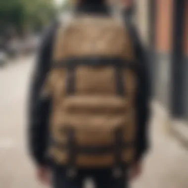 Close-up of backpack features showcasing pockets and zippers