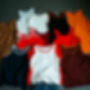 Different styles of tank tops laid out flat