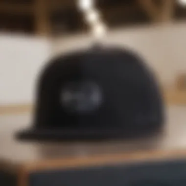 Close-up view of the black RVCA hat showcasing its design features.