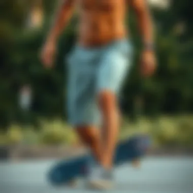 Skateboarder showcasing the flexibility and fit of Blue Crown Chino Shorts