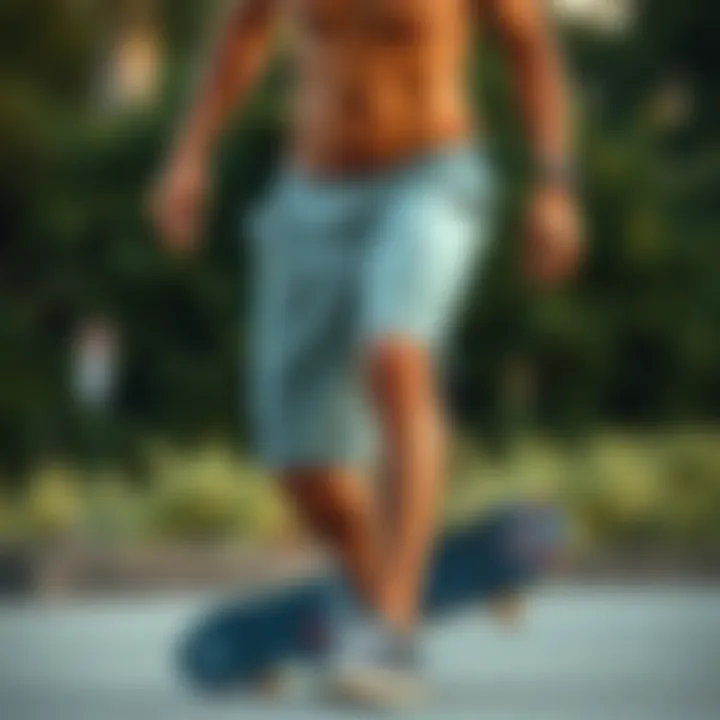 Skateboarder showcasing the flexibility and fit of Blue Crown Chino Shorts