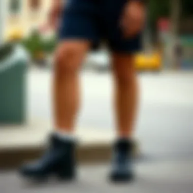 Stylish ensemble featuring Blue Crown Chino Shorts in a street setting