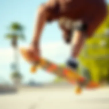 Skateboarder wearing a bucket cap during a trick