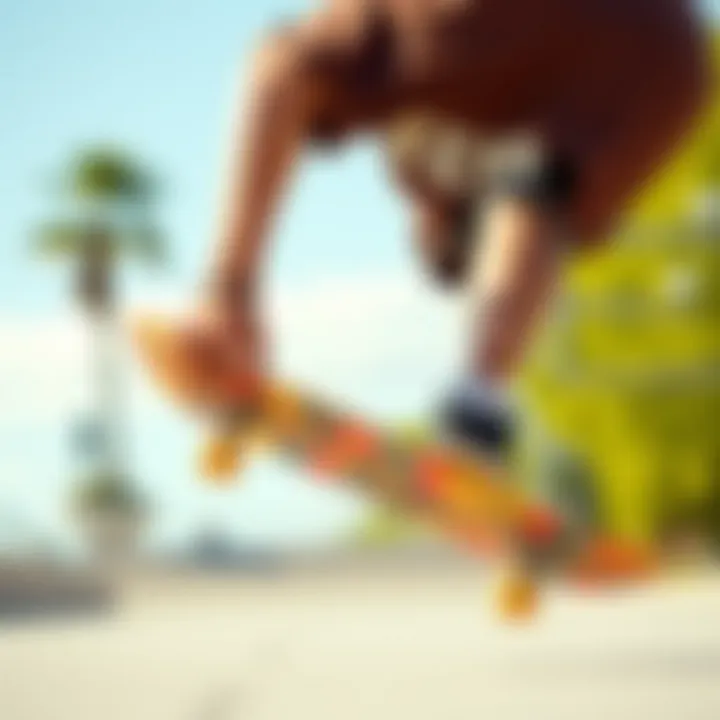 Skateboarder wearing a bucket cap during a trick