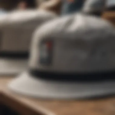 A close-up of a bucket hat highlighting its material and stitching details