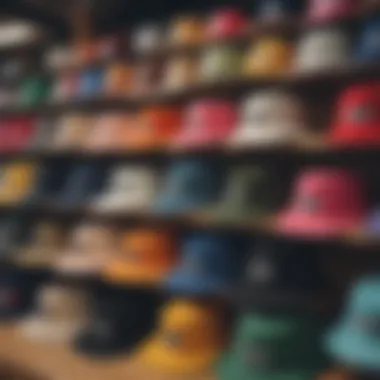 A vibrant display of various bucket hats showcasing different designs and colors