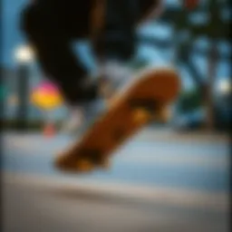 Dynamic action shot of a skater performing tricks in Busenitz Vulc II shoes