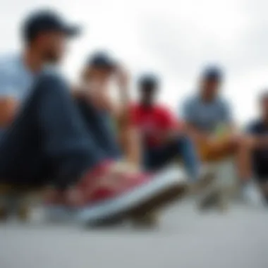 Skateboarders Sharing Experiences with Busenitz Vulc II Skaters discussing the impact of Busenitz Vulc II on their skateboarding experience