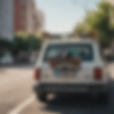 Skateboard secured in a car with a rear-mounted rack