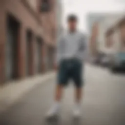 Stylish Champion sweatpant shorts displayed in an urban setting