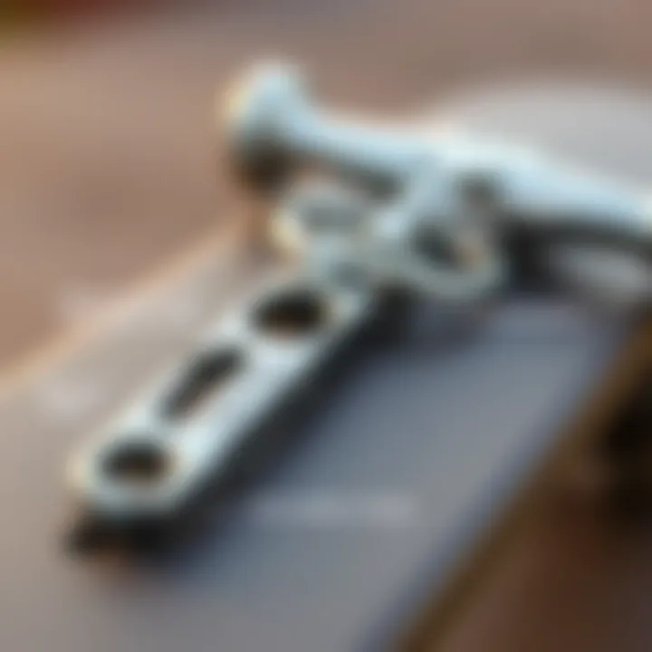 Detailed View of Key Features in Skate Tool Keychain Close-up of a skate tool keychain highlighting its practical features.