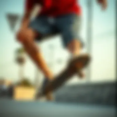 Tee Shorts in Action within Skate Culture A skateboarder demonstrating a trick while wearing tee shorts