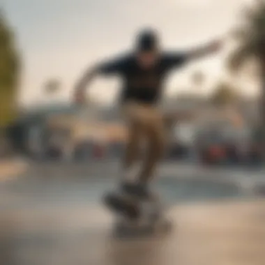 Skateboarder wearing a Creature beanie while performing a trick in a skate park