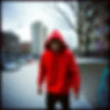Urban Expression of Skateboarding Style Vibrant red hoodie sweatshirt in an urban skatepark setting