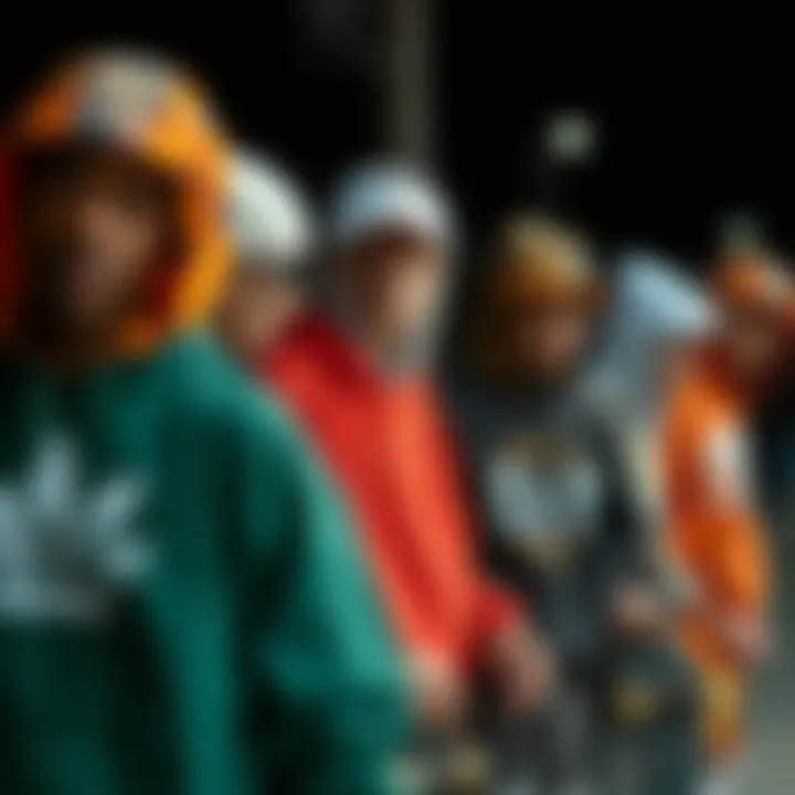 Diverse Styles of Head Sweatpants in Skate Culture A group of skateboarders showcasing diverse head sweatpants styles