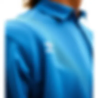 Close-up of the fabric technology of the Adidas blue shirt