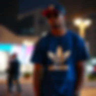 Fashion-forward styling of the Adidas blue shirt within skate culture