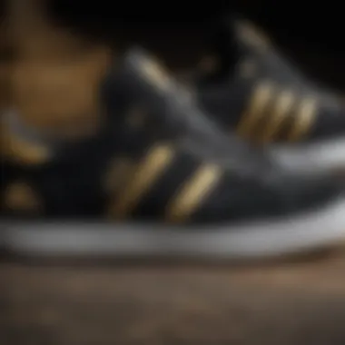 Close-up of Adidas skate shoe emphasizing color scheme.