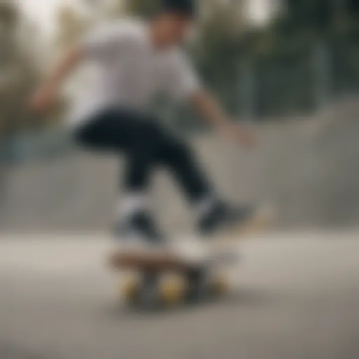 Skateboarder performing tricks in Adidas gear with signature colors.