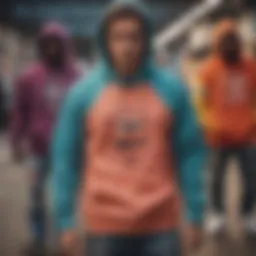 A vibrant display of various affordable namebrand hoodies showcasing diverse styles and colors.