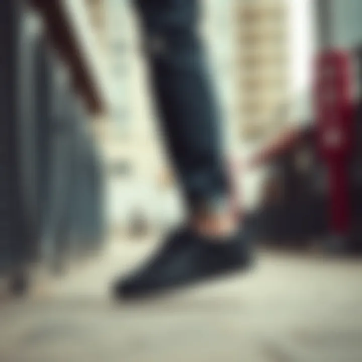 Casual aesthetic of All Black UltraRange Vans in urban setting