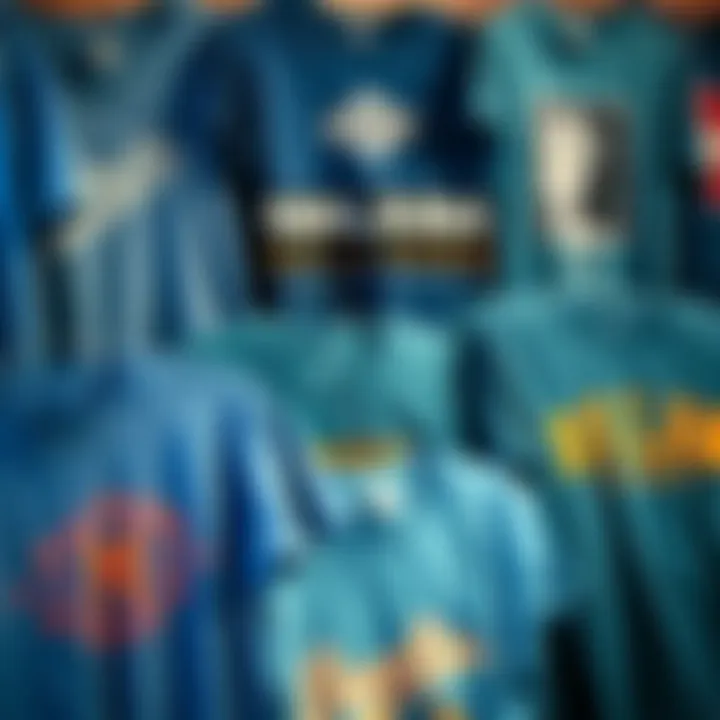 Collection of aqua blue tee shirts from various iconic skate brands.