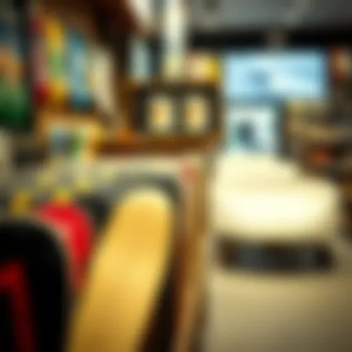 Skateboard display in a specialized shop