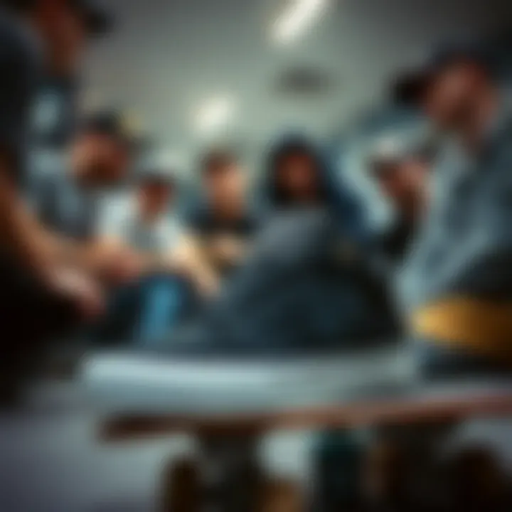 Group of skateboarders discussing their favorite black DC shoe models