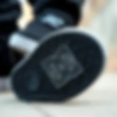 Detail of the sole of black DC shoes showcasing grip and durability