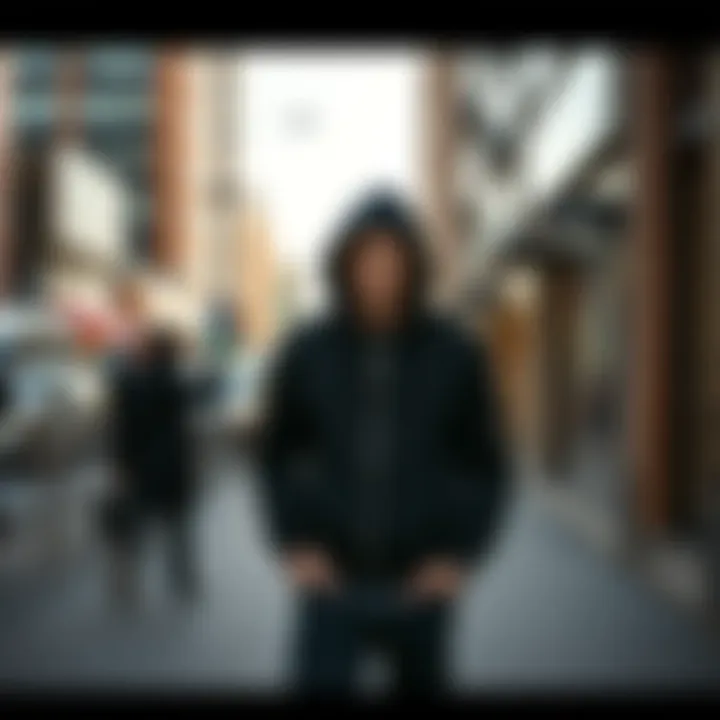 A stylish black full zip up hoodie worn casually in an urban setting