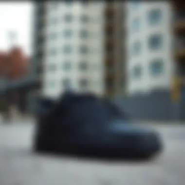 Black Nike Shoes in Urban Environment Black Nike shoes displayed against a contrasting urban backdrop