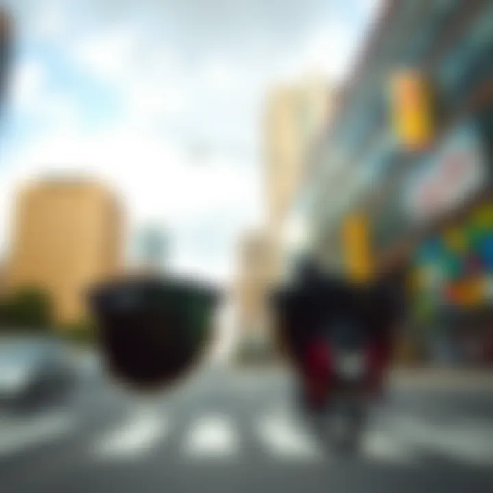 Black on Black Ray-Bans in Urban Setting Stylish black on black Ray-Bans against a vibrant city backdrop