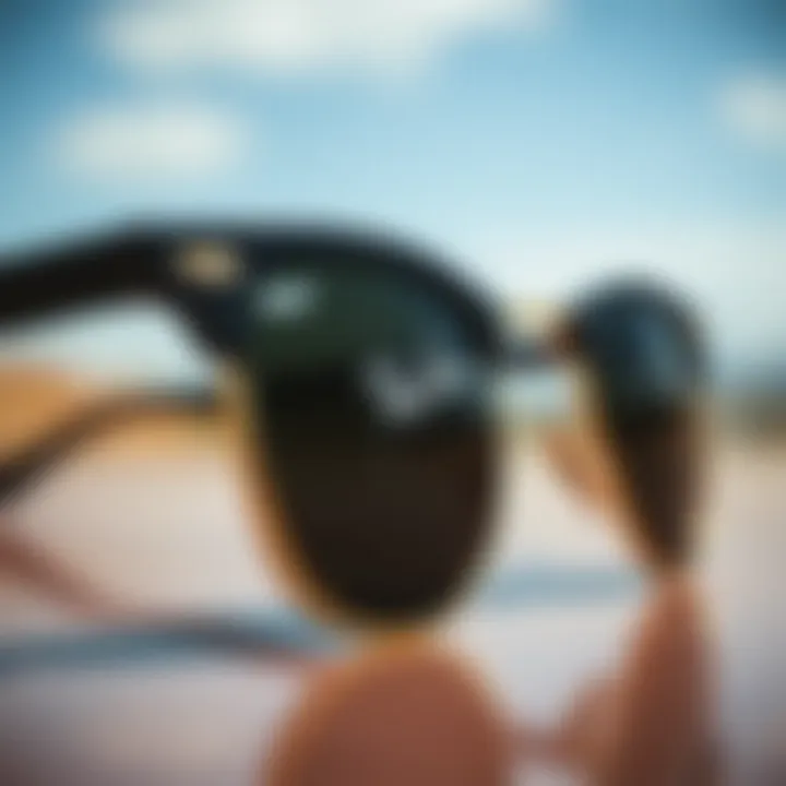 Detailed View of Ray-Bans Design Close-up of black on black Ray-Bans highlighting the design details