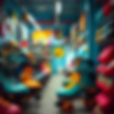 Vibrant interior of a black-owned roller skate shop showcasing colorful skates and accessories