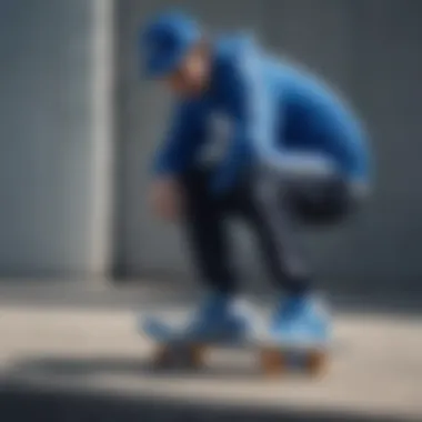 Stylish skateboarder showcasing blue Adidas apparel