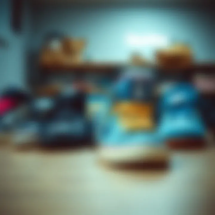 A stylish collection of various blue skating shoe models displayed for comparison