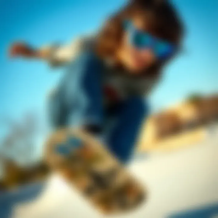 Skater Executing a Trick with Wayfarers Skater wearing blue Wayfarer sunglasses while performing a trick