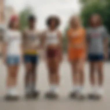 A group of skaters showcasing diverse outfits featuring Champion shorts