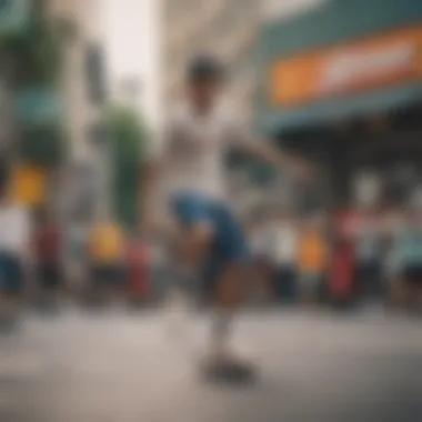 Skaters in Action: Champion Shorts in Urban Culture A vibrant street scene showcasing skaters in Champion shorts