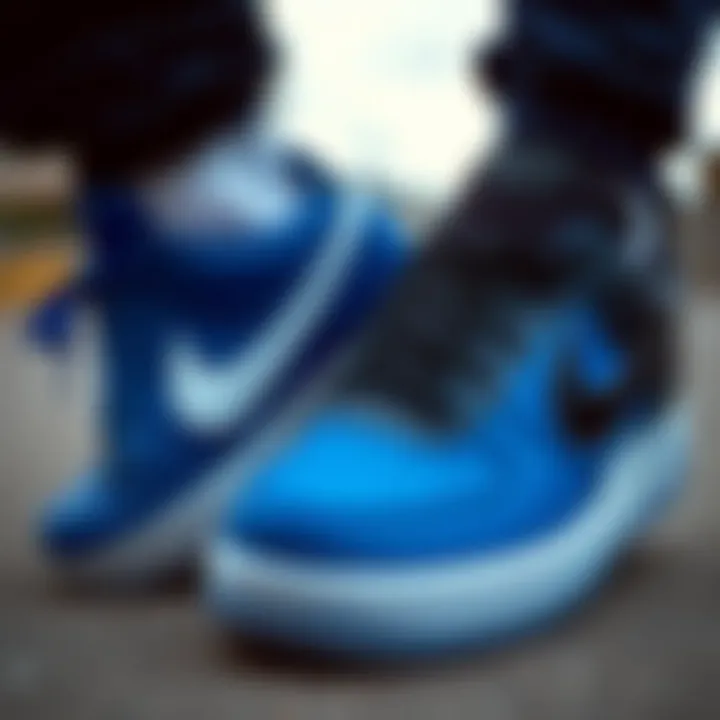 Color Contrast of Nike Shoes Side-by-side comparison of royal blue and black Nike shoes highlighting color contrast